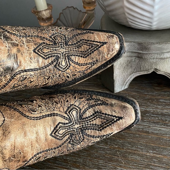CORRAL Distressed Leather Cross Wings Glitter Cowgirl Cowboy Western Boot 8 Tan - Picture 7 of 16